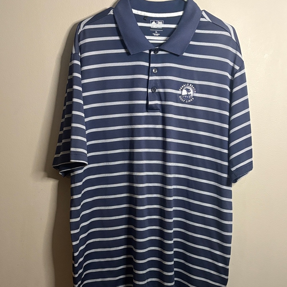 Adidas Clima Cool  Pebble Peach Golf Links Blue Striped Polo Shirt XL